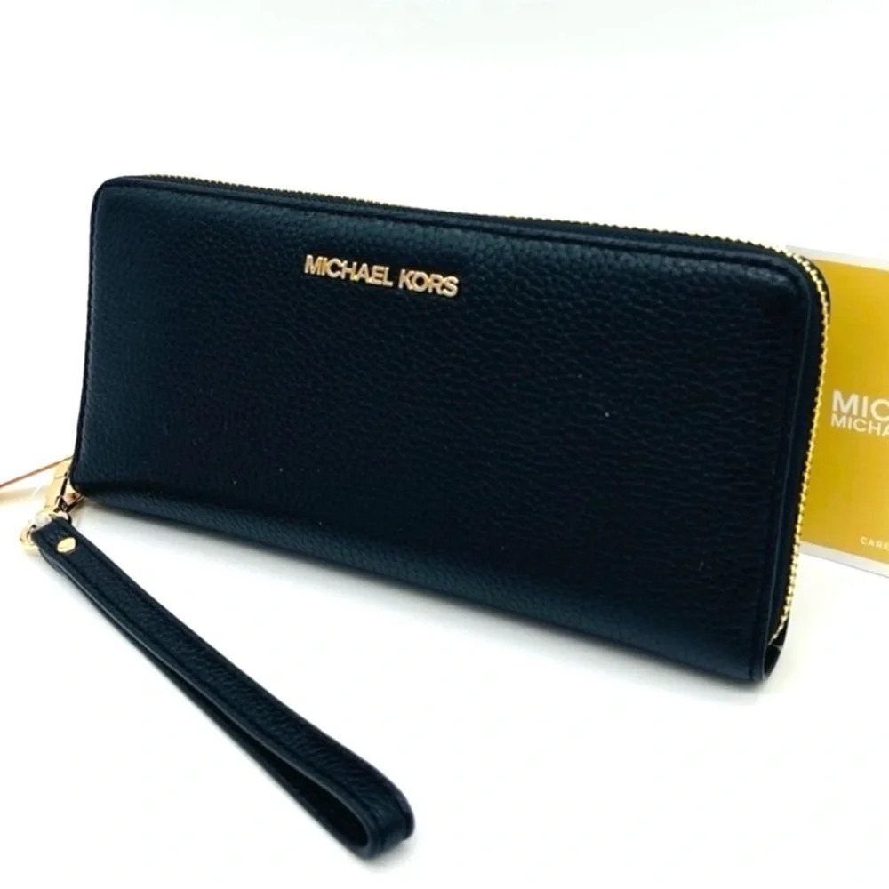 Michael Kors Large Continental Wallet Wristlet Black/Gold - Picture 3 of 7